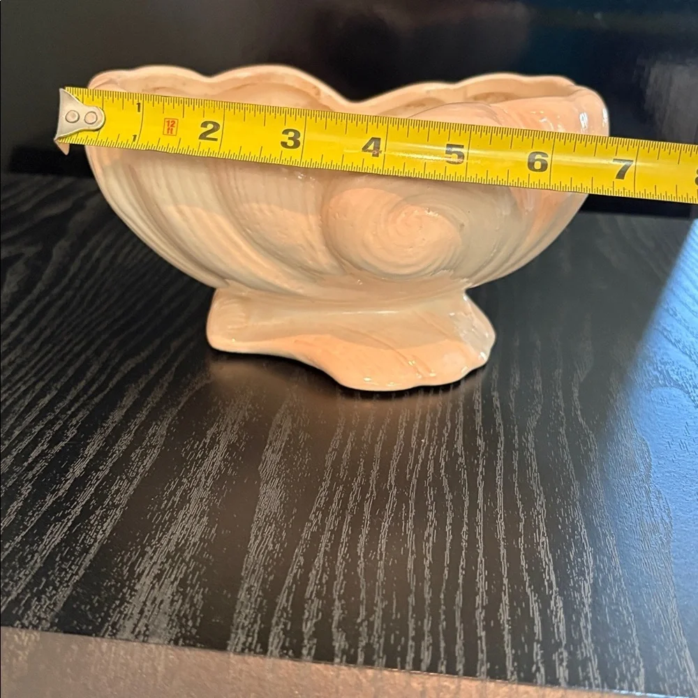 Vintage Peach Ceramic Footed Shell Vase Planter
